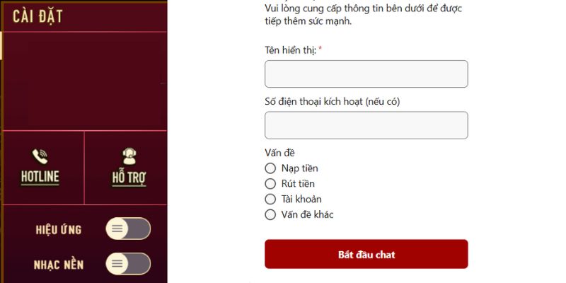 Người chơi chat trực tiếp với nhân viên tư vấn để được hỗ trợ
